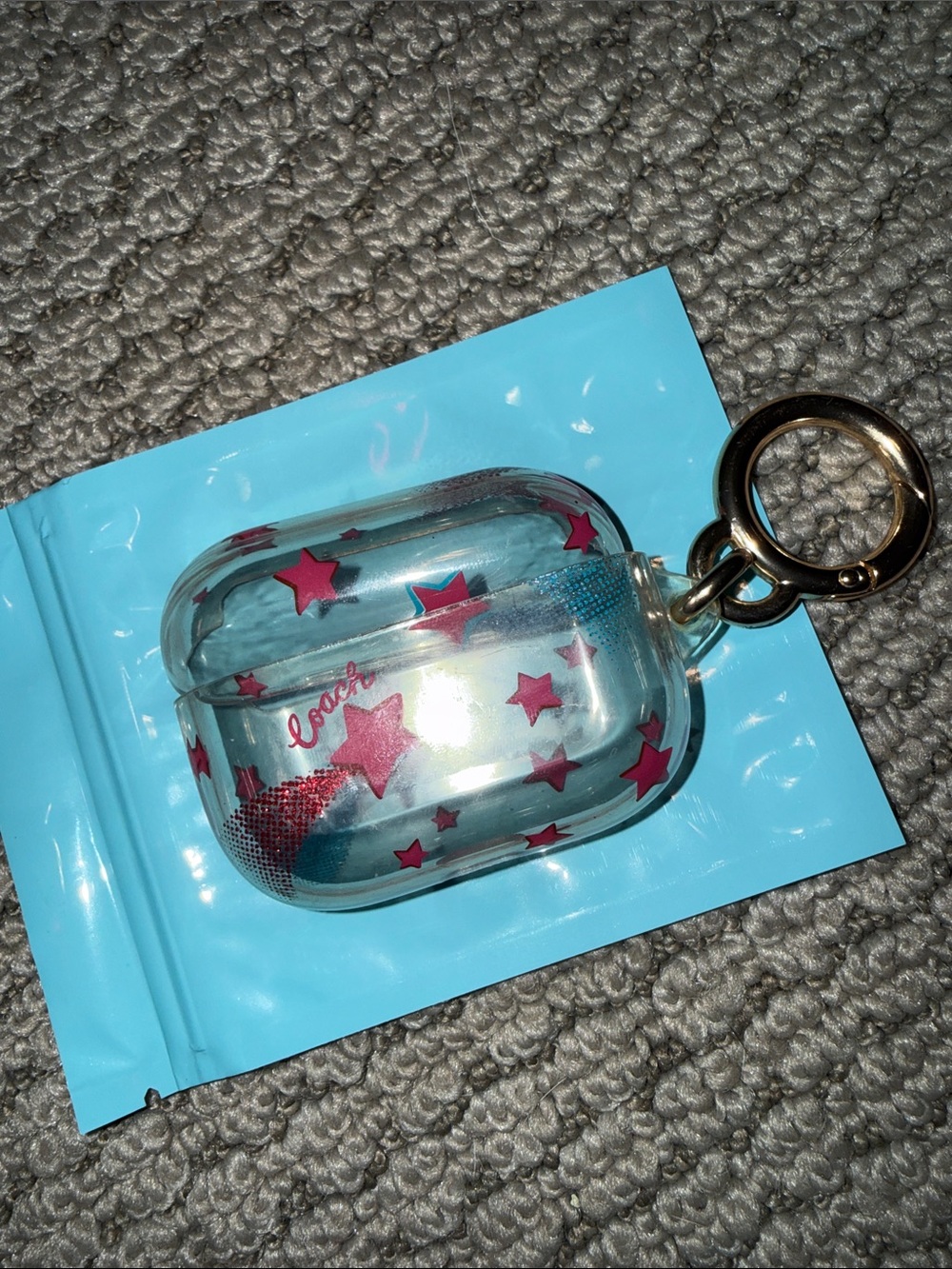 Coach Clear Star Print AirPod Pro Case with Gold Keyring